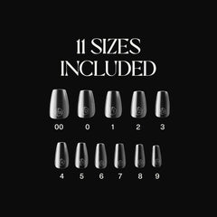 APRÉS tips neatly arranged by size chart for easy selection