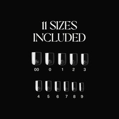 APRÉS Gel-X tips arrayed by size to highlight 11-size range and easy selection
