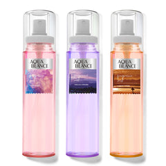 AQUA BLANCE front packaging showing three fragrance mists and clear branding