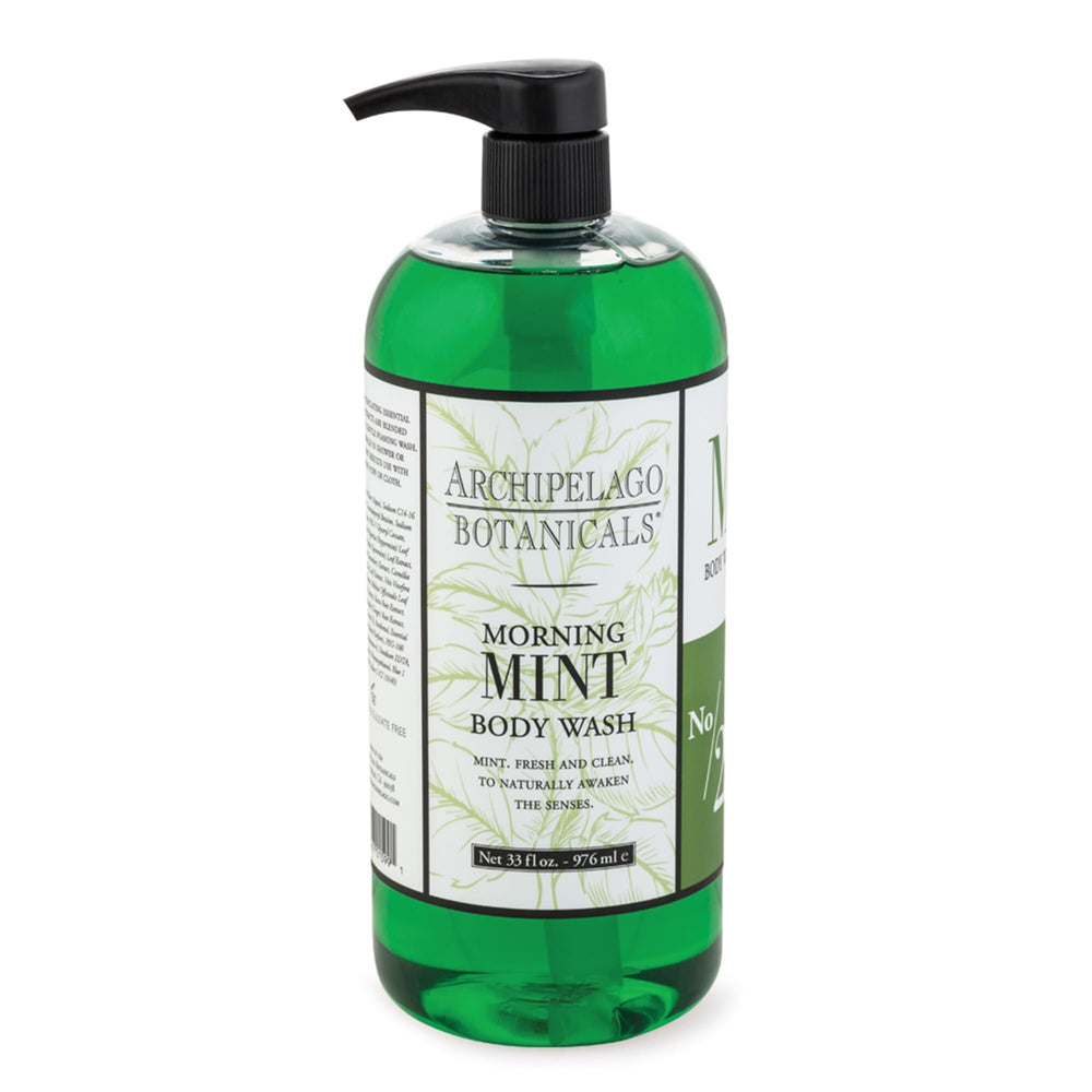 Archipelago Botanicals bottle front view showing morning mint branding and size benefit