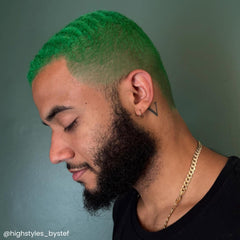 ARCTIC FOX Iris Green on light blonde hair showing vibrant green payoff