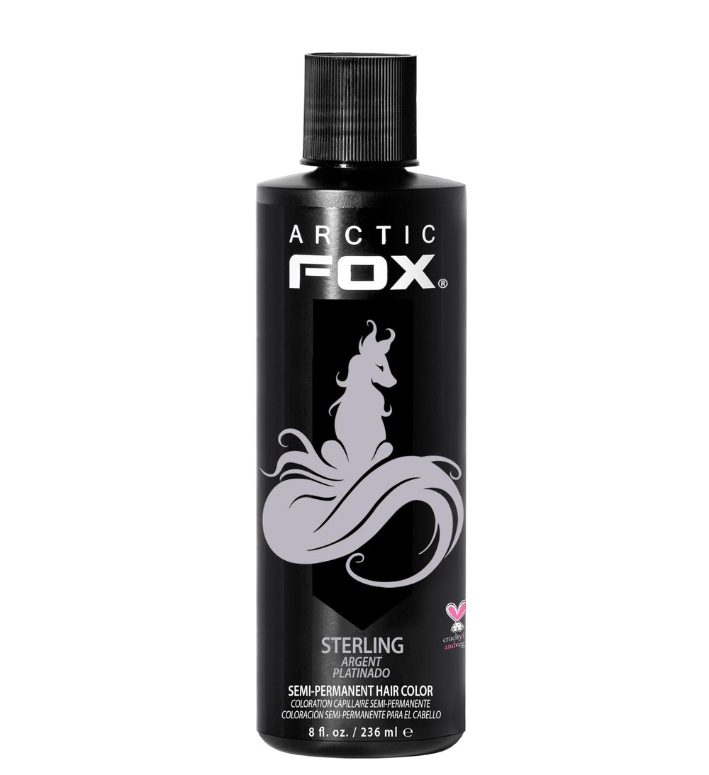 ARCTIC FOX Sterling front packaging showing pastel silver color and 8 oz size benefit