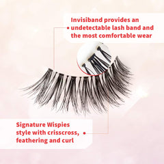 Ardell Wispies applied on eye illustrating lifted, wide‑eyed effect and subtle enhancement