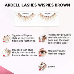 Ardell Wispies brown applied on model eye showing natural softer definition
