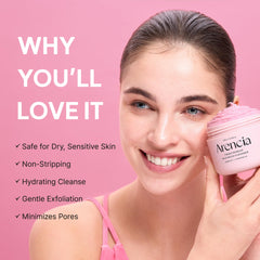 ARENCIA product in hand forming a soft lather for comfortable cleansing