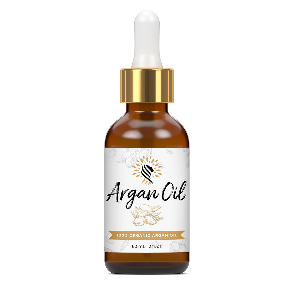 Argan Cosmetics front packaging bottle showing 2 fl oz and clean design, promotes purity