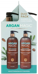Argan Magic duo front packaging showing both 32 oz bottles and benefits