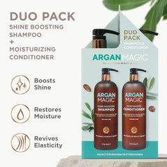 Argan Magic duo staged in bathroom lifestyle conveying everyday use benefits