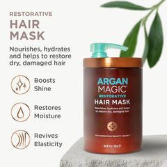 Argan Magic mask applied to damp hair demonstrating deep conditioning