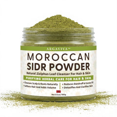 Argaviva jar front view showing Sidr powder for gentle clarifying