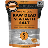 Aromasong front pack showing raw Dead Sea salts and resealable bag for long-term storage