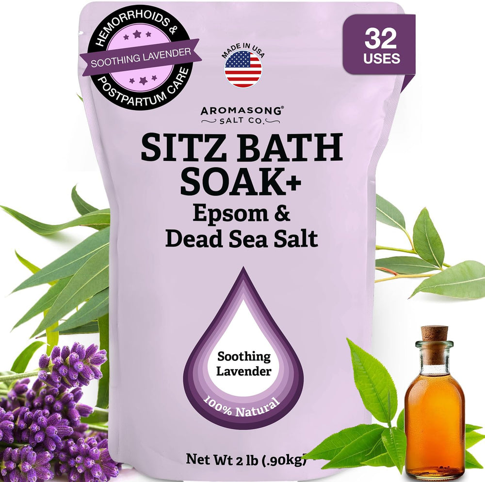 Aromasong front packaging showing 2 lb sitz bath salt for postpartum comfort
