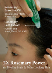 AROMATICA applying roll-on to hair part for targeted root support