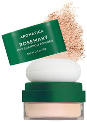 AROMATICA travel packaging showing compact dry shampoo for easy refresh