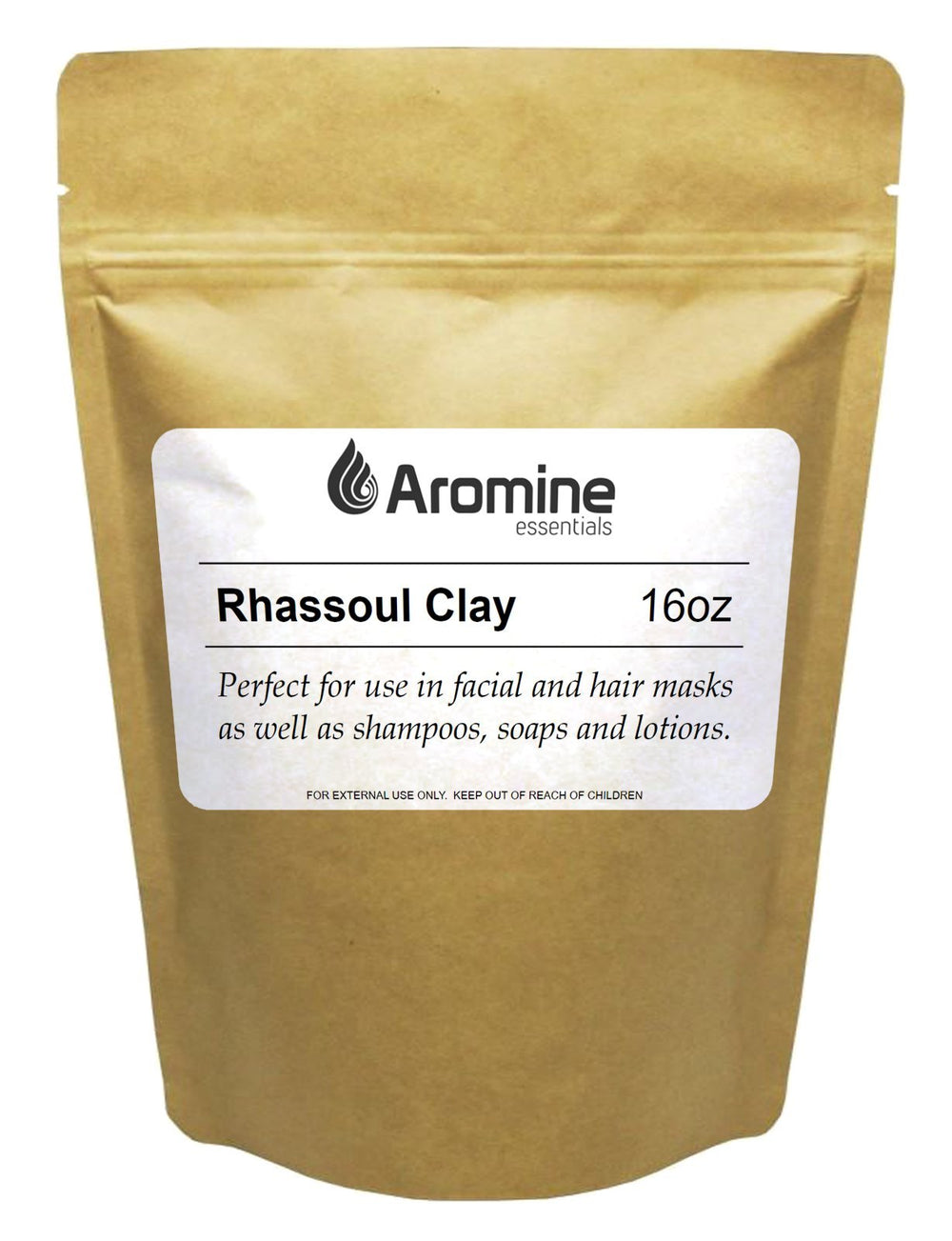Aromine front packaging 16oz pouch showing natural ghassoul clay benefits