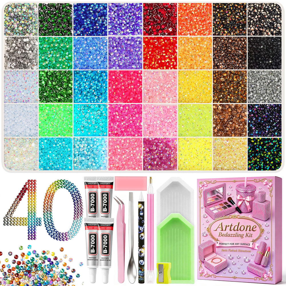 Artdone front packaging showing 60000pcs kit and included tweezer for organized storage
