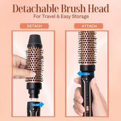 Asani brush held in hand to show size and easy handling for quick styling