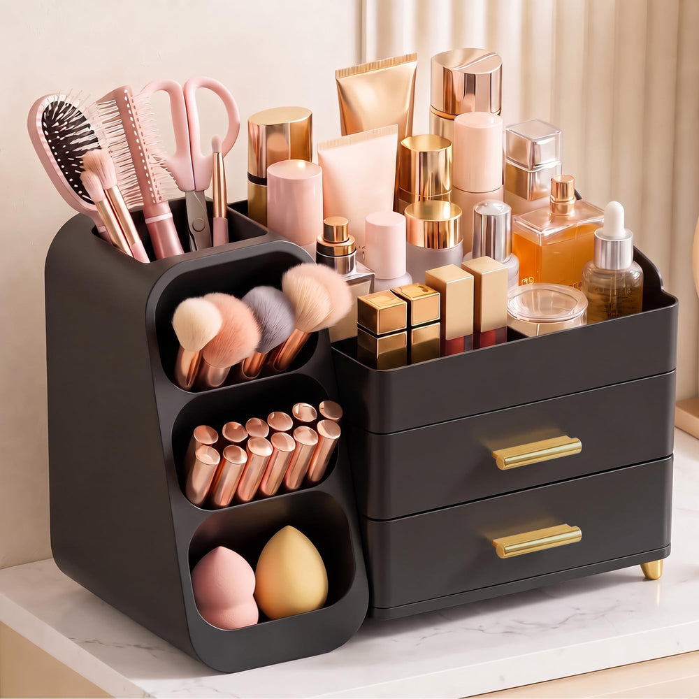 Asdbko front view of organizer showing clear compartments and neat storage