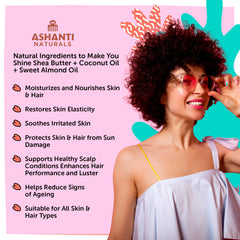 Ashanti Naturals ingredients close-up: raw shea, almond and coconut oils for deep nourishment