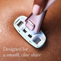 Athena Club razor in use on leg illustrating comfortable, bump-free results