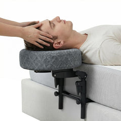 Aucoza front view of headrest showing compact face cradle and benefit: ergonomic support
