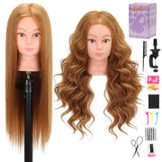 Aurevanna front view mannequin head showing full blonde hair for realistic practice