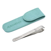 Ausomtek front view showing tweezers and cyan case for travel convenience