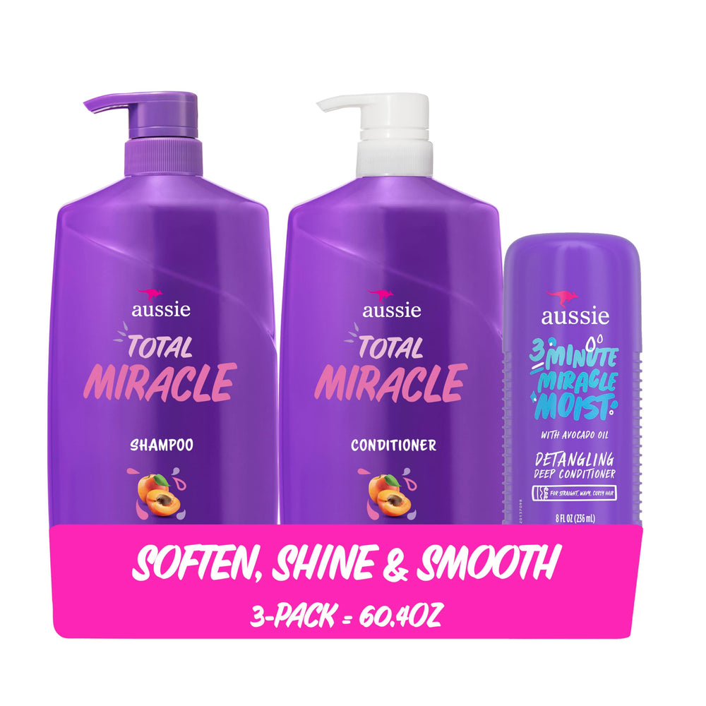Aussie bundle front packaging showing shampoo conditioner and treatment benefits
