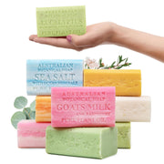 Australian Botanical Soap front pack view showing eight extra-large bars and variety