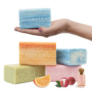 Australian Botanical Soap front packaging showing four vegan bars and benefits