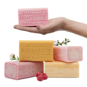 Australian Botanical Soap front packaging showing the 4-bar assortment and longevity benefit