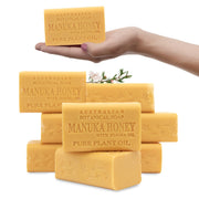 Australian Botanical Soap front packaging showing eight large Manuka Honey bars benefits long-lasting supply