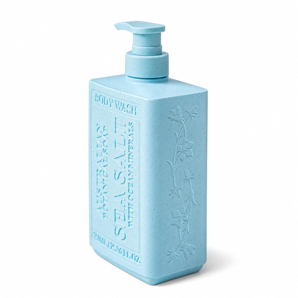 Australian Botanical Soap front packaging showing large pump and ocean-inspired label for convenience