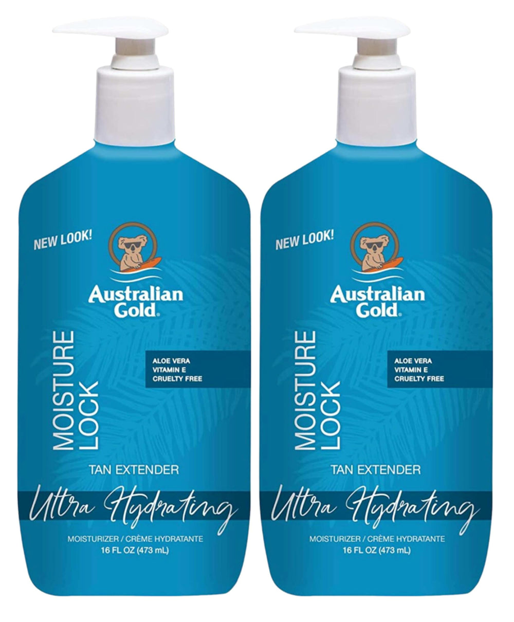 Australian Gold front packaging showing 16 oz pump bottles and product benefits