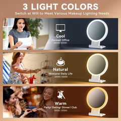 Auxmir BM-2403 LED ring lit to show three color temperatures and adjustable brightness