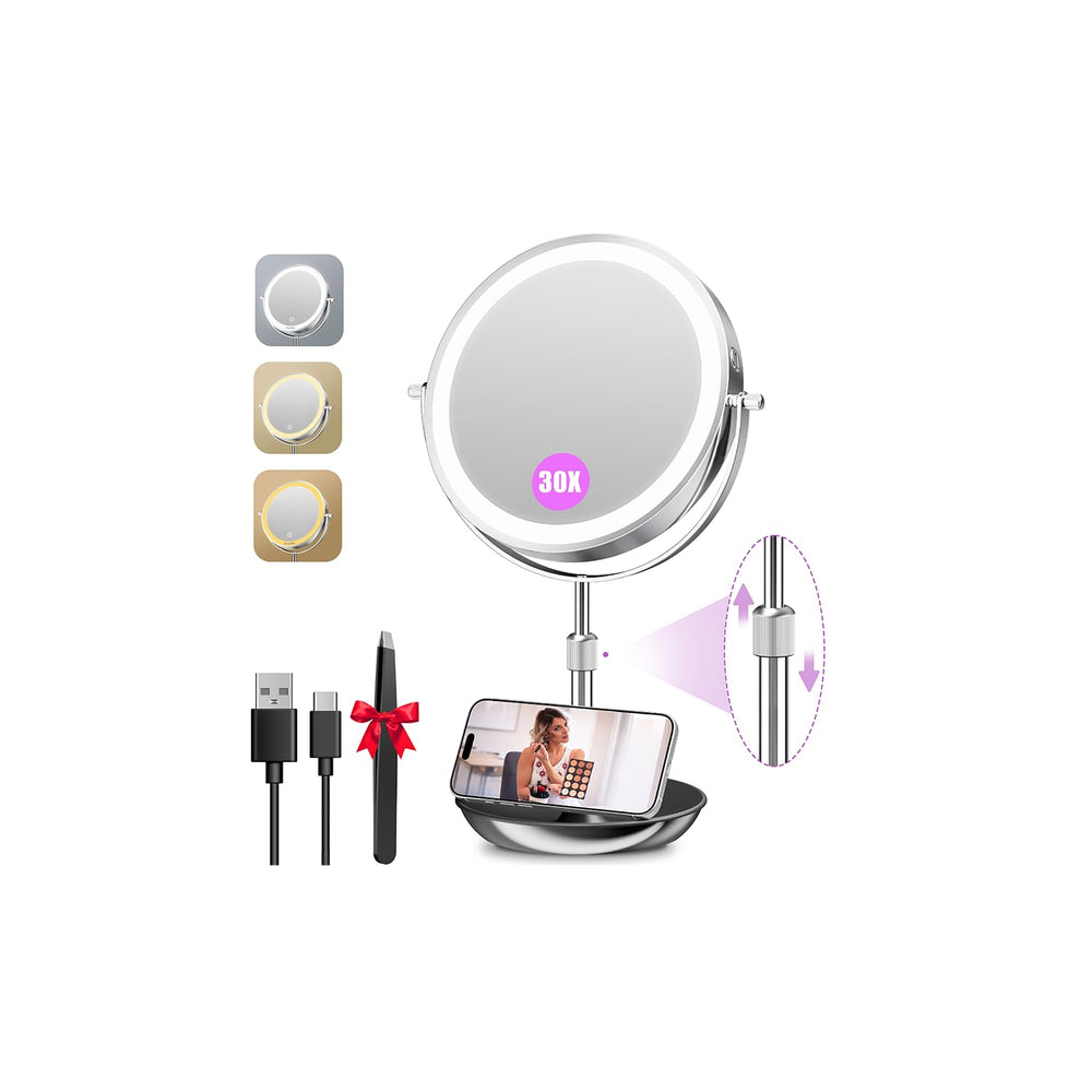 Auxmir front view showing the 9-inch mirror and clear full-face reflection for accurate makeup