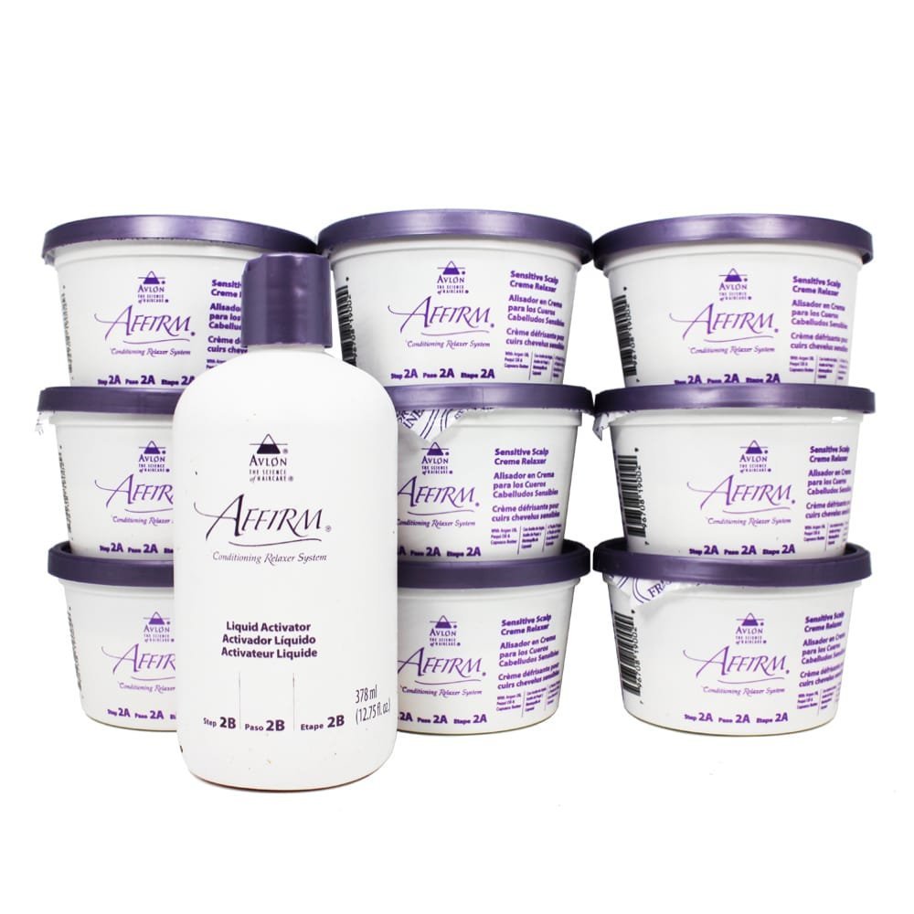 Avalon Affirm front packaging showing product, soothes and straightens hair