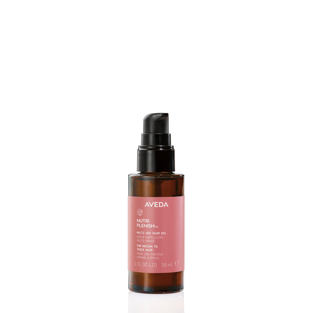 Aveda Nutriplenish front bottle view showing clean design and travel size benefit
