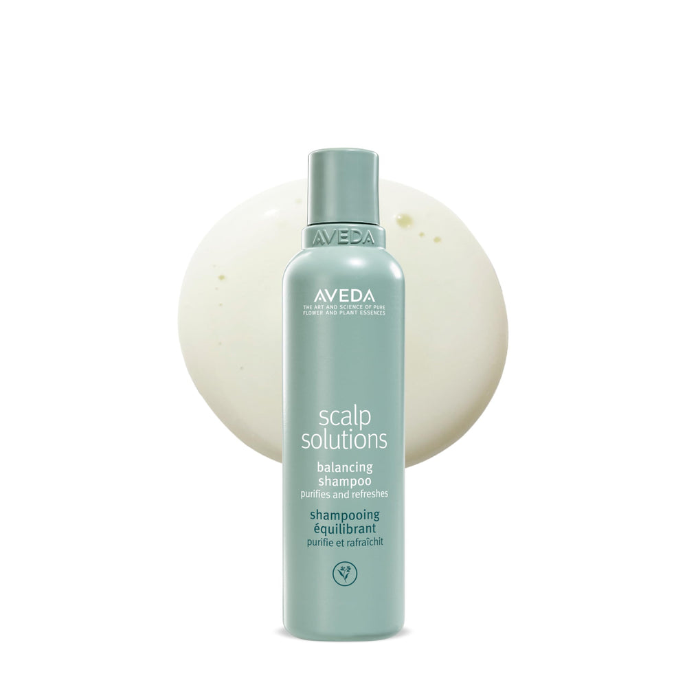 AVEDA front bottle showing label and size, communicates trustworthy daily scalp care