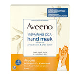 Aveeno front packaging of Repairing CICA Hand Masks showing product benefits