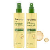 Aveeno front packaging twin pack showing two 6.7 fl oz sprays and clear benefits