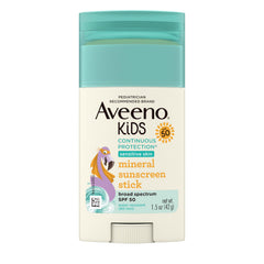 Aveeno Kids zinc oxide stick front packaging showing SPF 50 protection