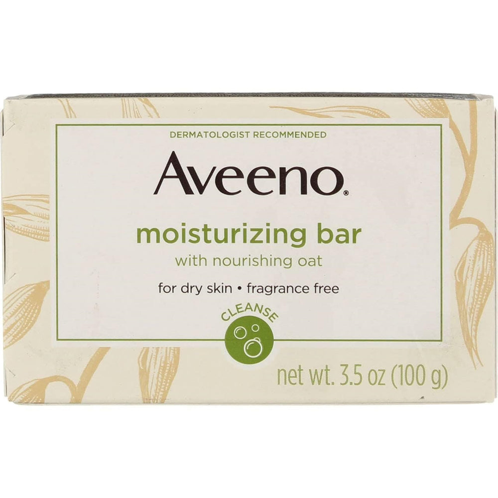 Aveeno moisturizing bar front pack showing branding and size benefit gentle cleansing