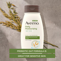 Aveeno bottle dispensing creamy lather for gentle cleansing benefits