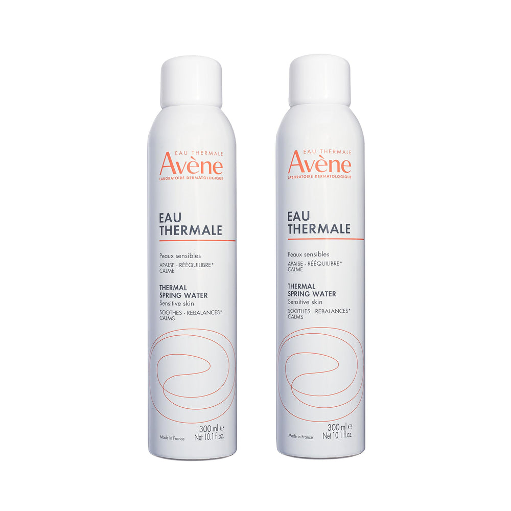 Eau Thermale Avène front packaging showing dual cans and branding benefit soothing