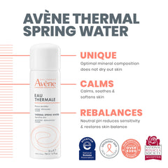 Avène mist close-up demonstrating fine spray and instant cooling benefit