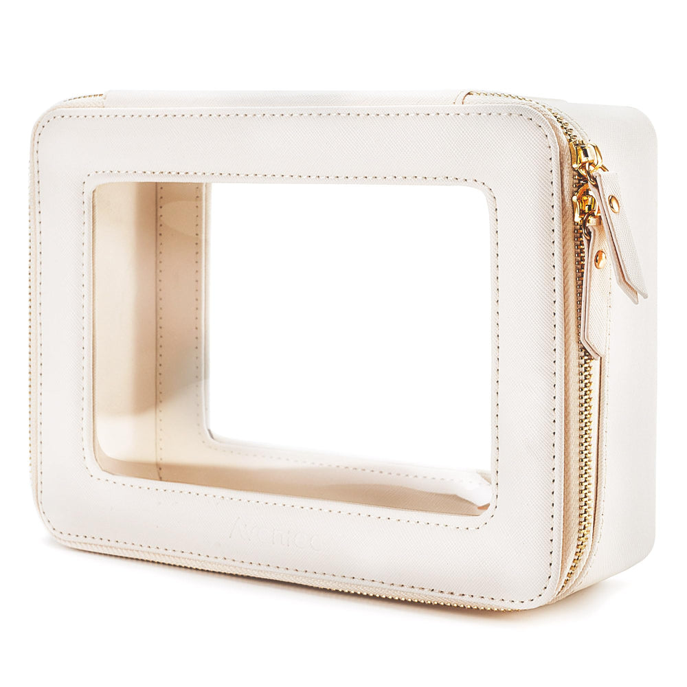 Aveniee clear makeup bag front view shows visibility and tidy travel storage