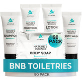 Avistar front packaging group showing all travel-size toiletries and tidy presentation