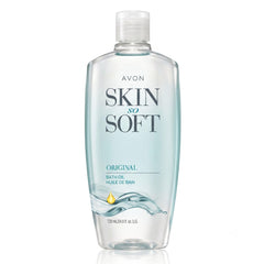AVON Skin So Soft front bottle showing label and size, highlights long-lasting supply
