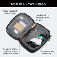 Away branded elastic loop holding toothbrush to prevent shifting benefit